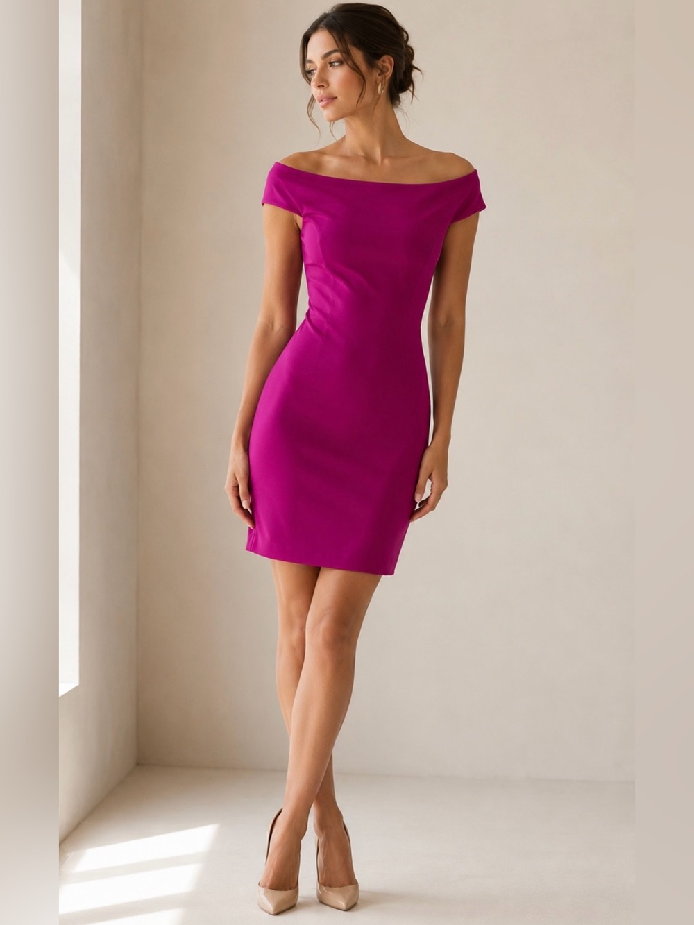 Ted Baker Off-The-Shoulder Fuchsia Dress